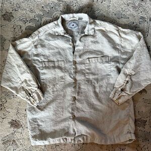 Men's Beige Vintage Arleen Bowman Chin Chin Button up Linen shirt Size Small